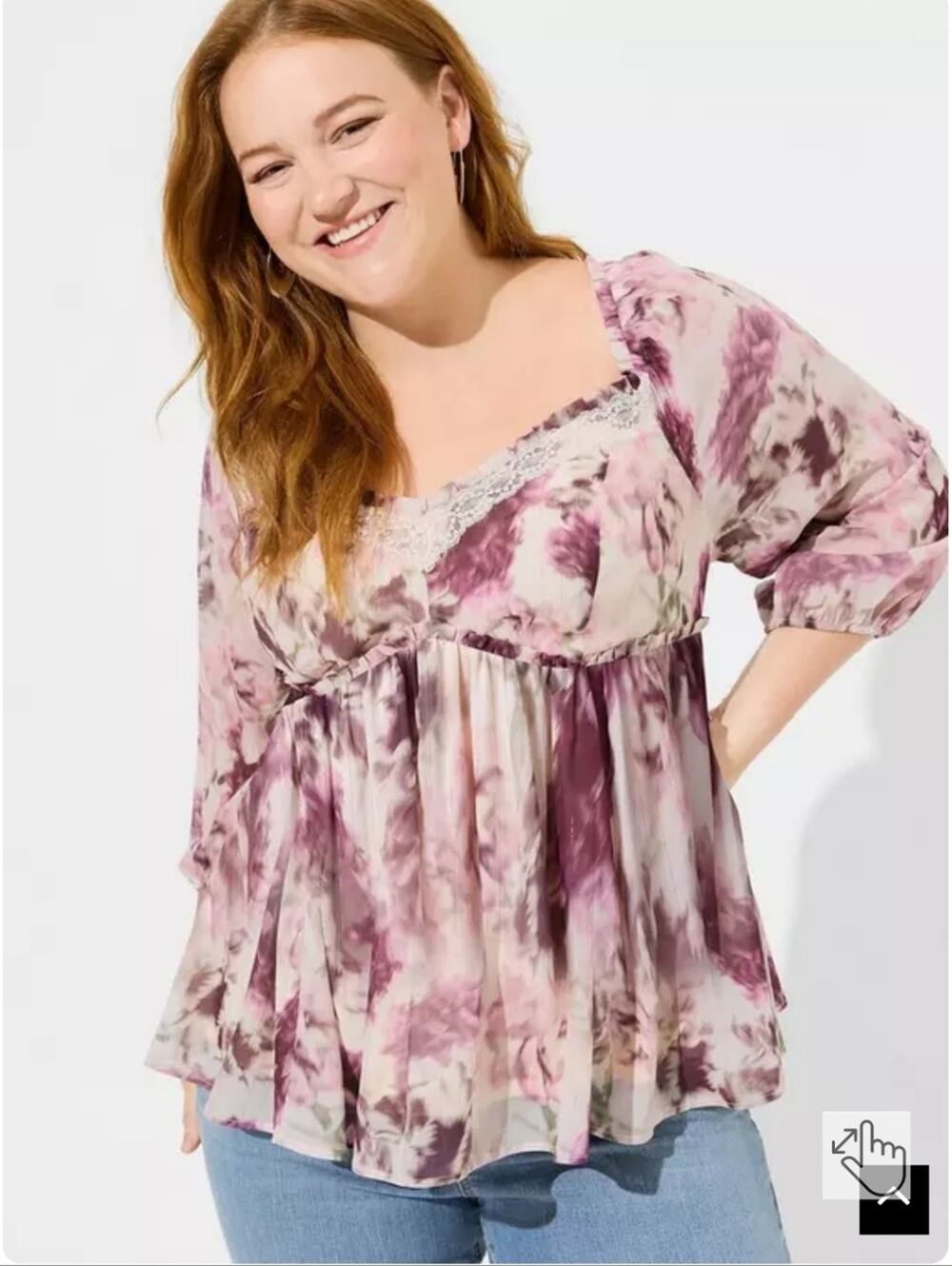 Babydoll Crinkle Chiffon Blouson Sleeve Dusk Rose Floral Top Size 6/6x